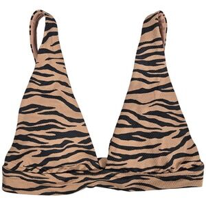 Aerie Triangle Bikini‎ Top Tiger Print Tan Black Tie Back Swim M Longline